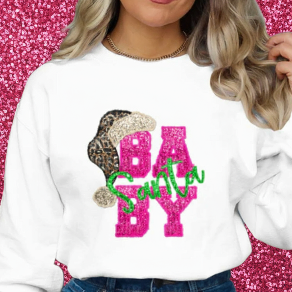 Leopard Pink Sequin Santa Baby Graphic Sweatshirt