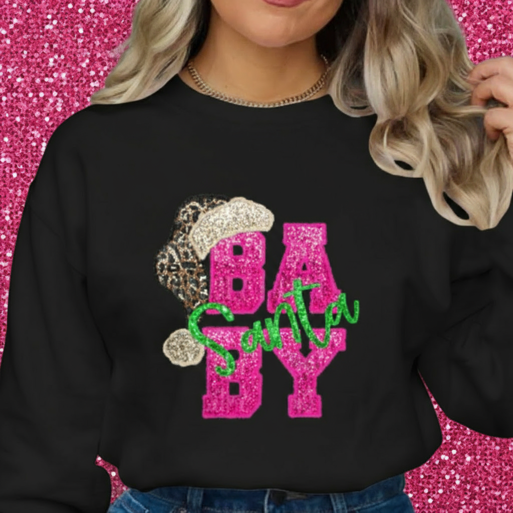 Leopard Pink Sequin Santa Baby Graphic Sweatshirt