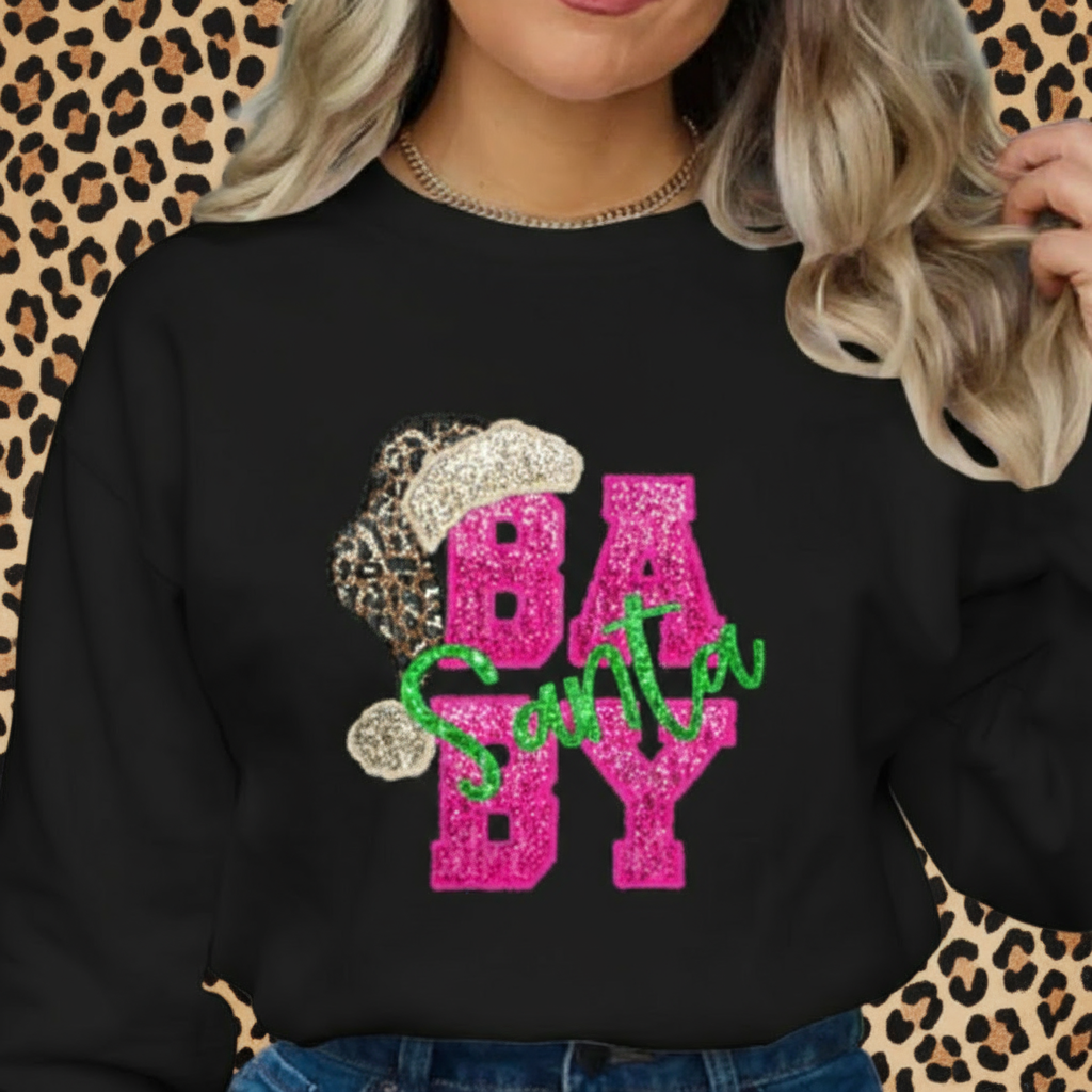 Leopard Pink Sequin Santa Baby Graphic Sweatshirt