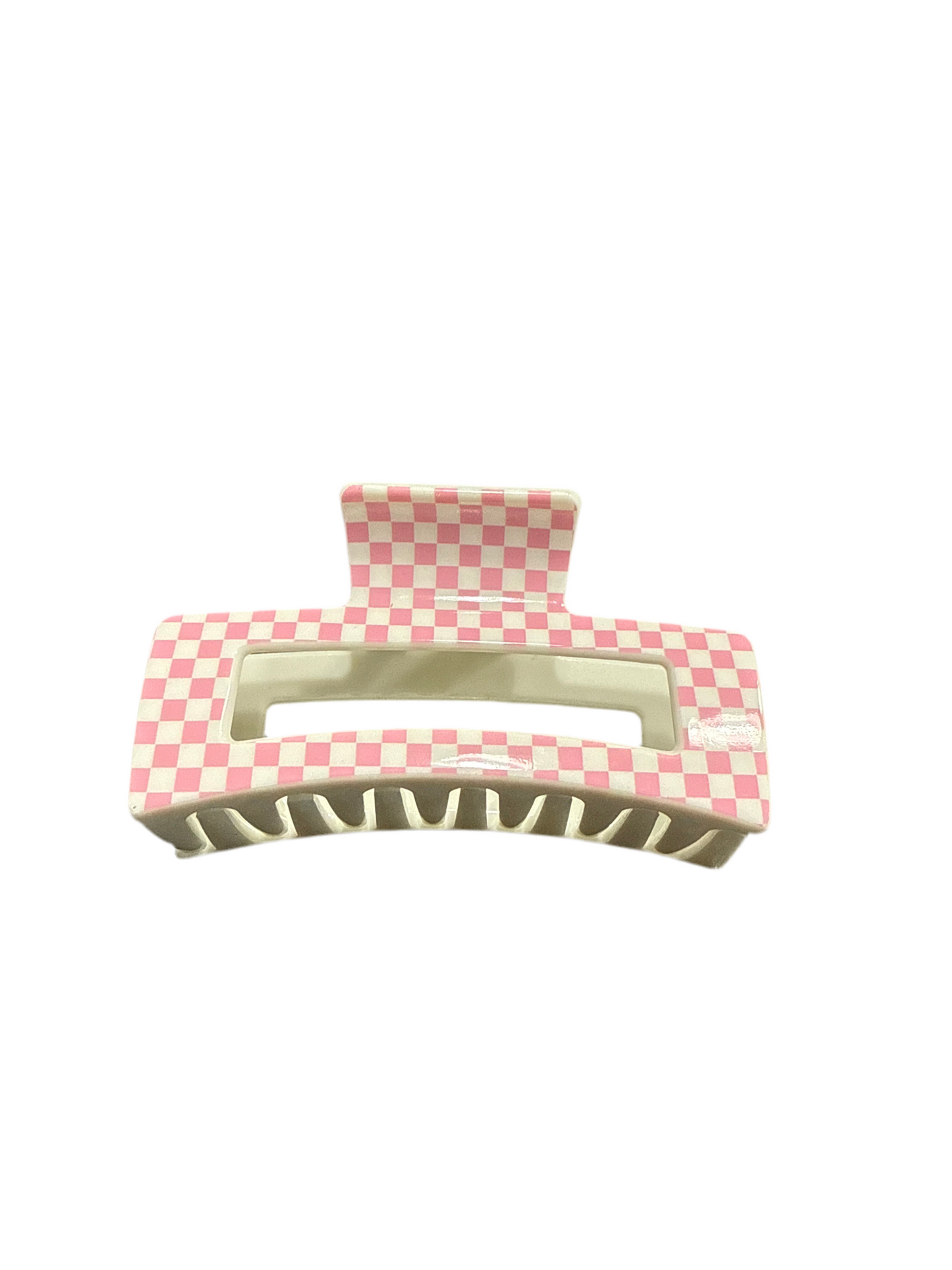Pink Checkered Hair Claw Clips