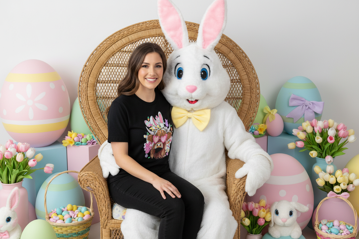 Highland Cow Easter Bunny Graphic T-shirt