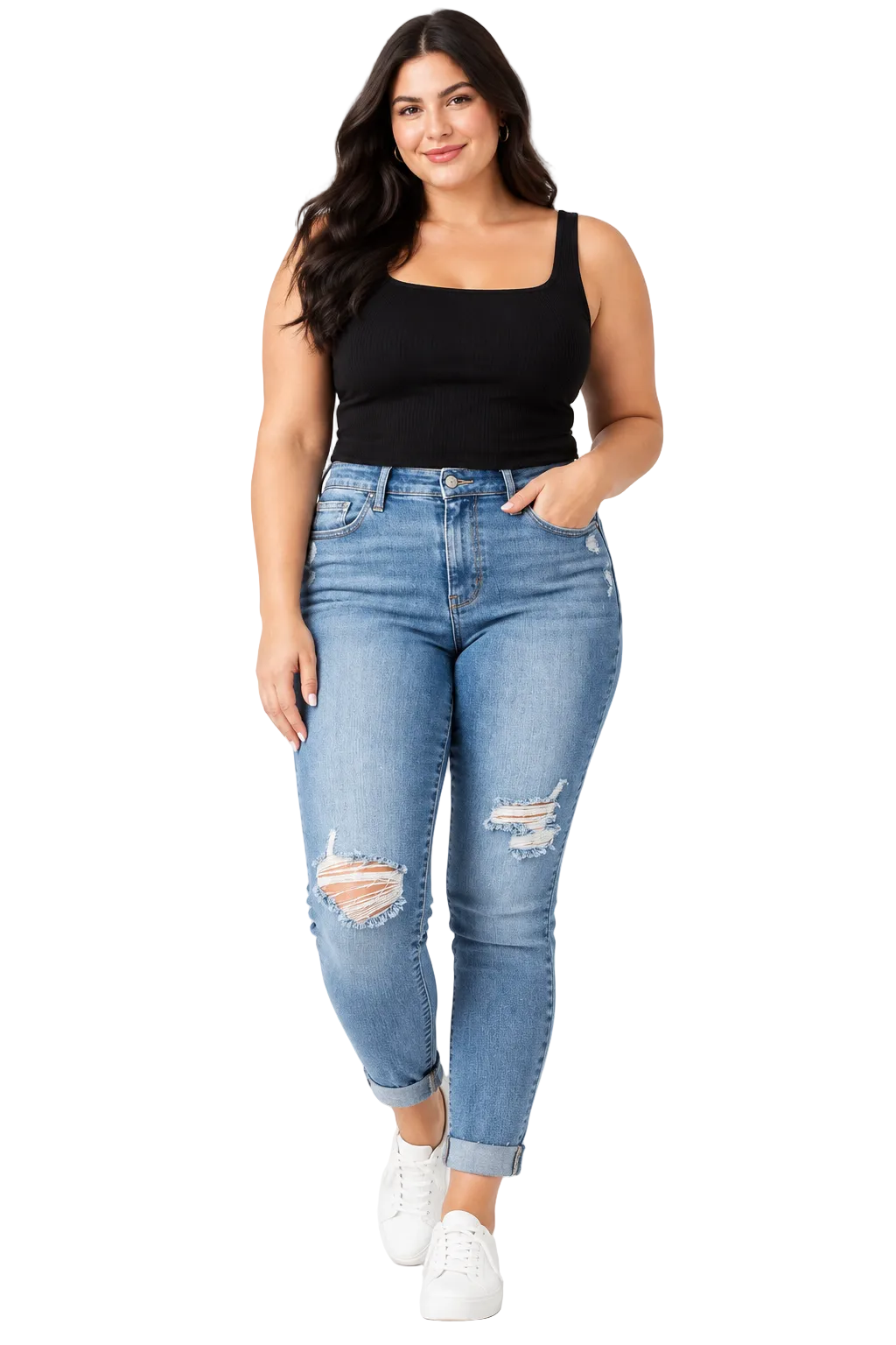 Judy Blue Distressed Denim & Cuff Skinny Jeans