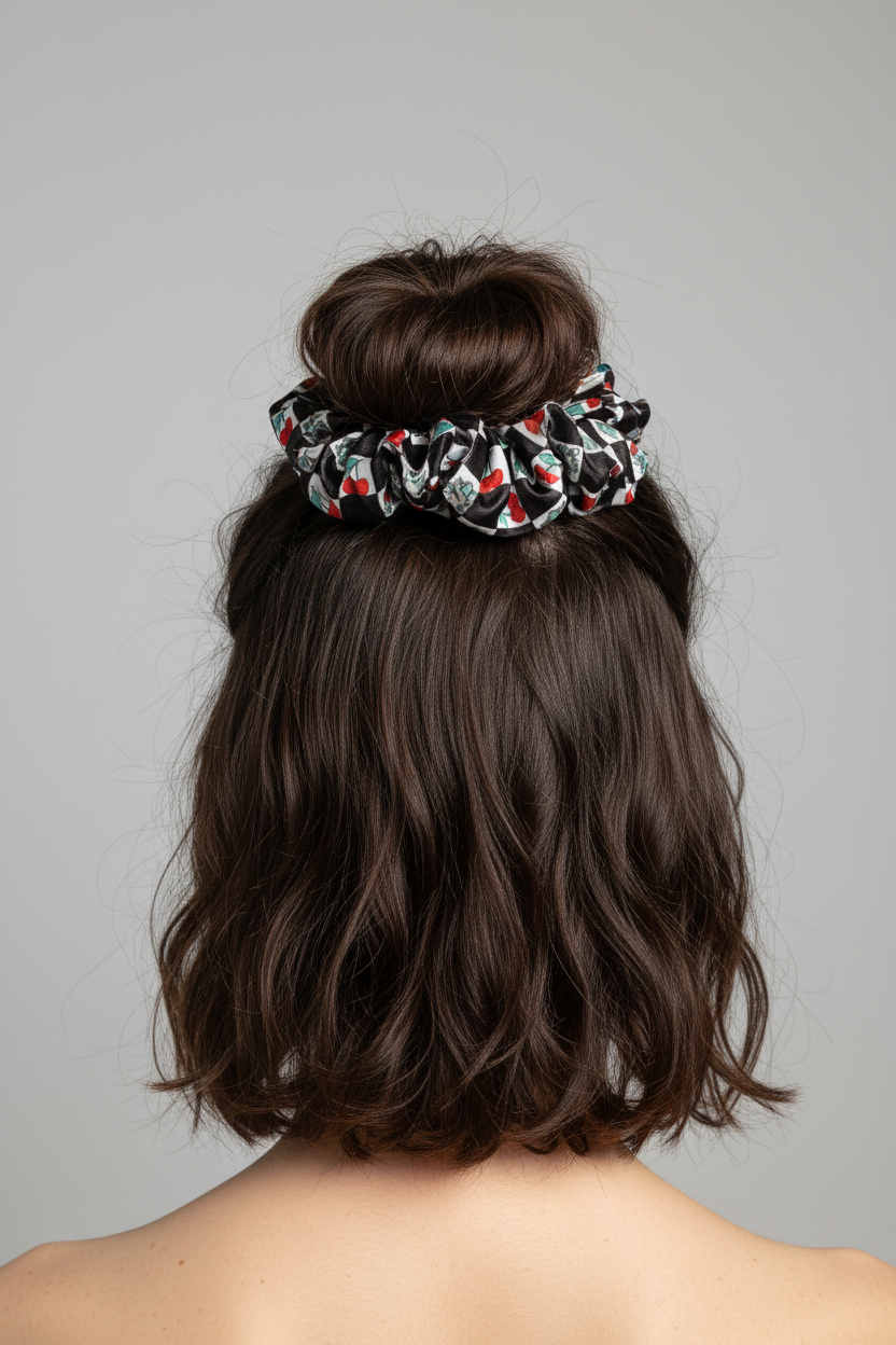 Checkered Cherries Scrunchie