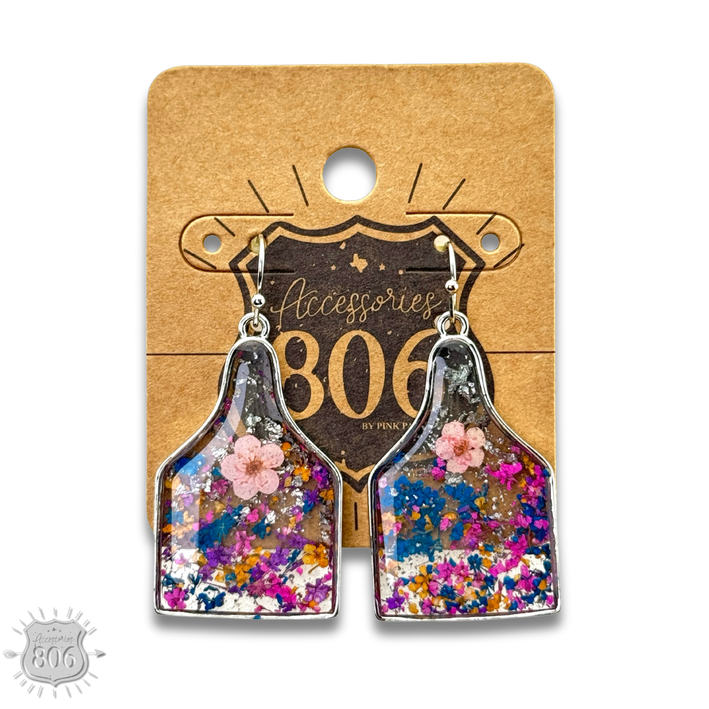 Pressed Flower Ear Tag Earrings