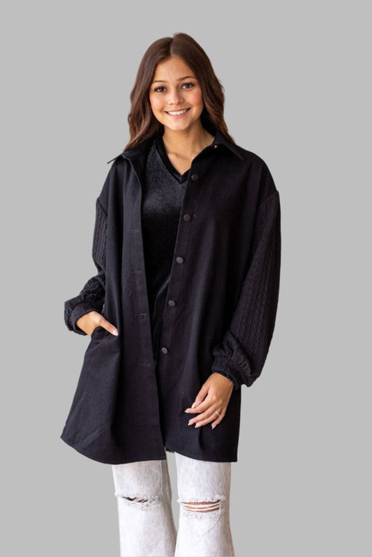 Women's Feline Flair Black Button-Up Jacket