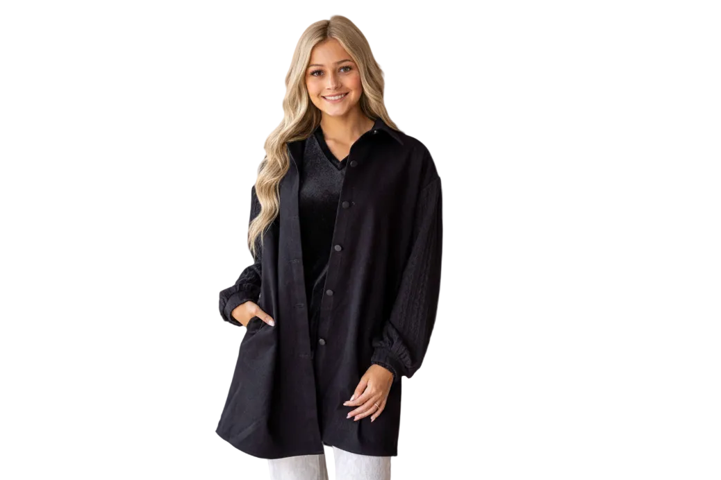 Women's Feline Flair Black Button-Up Jacket