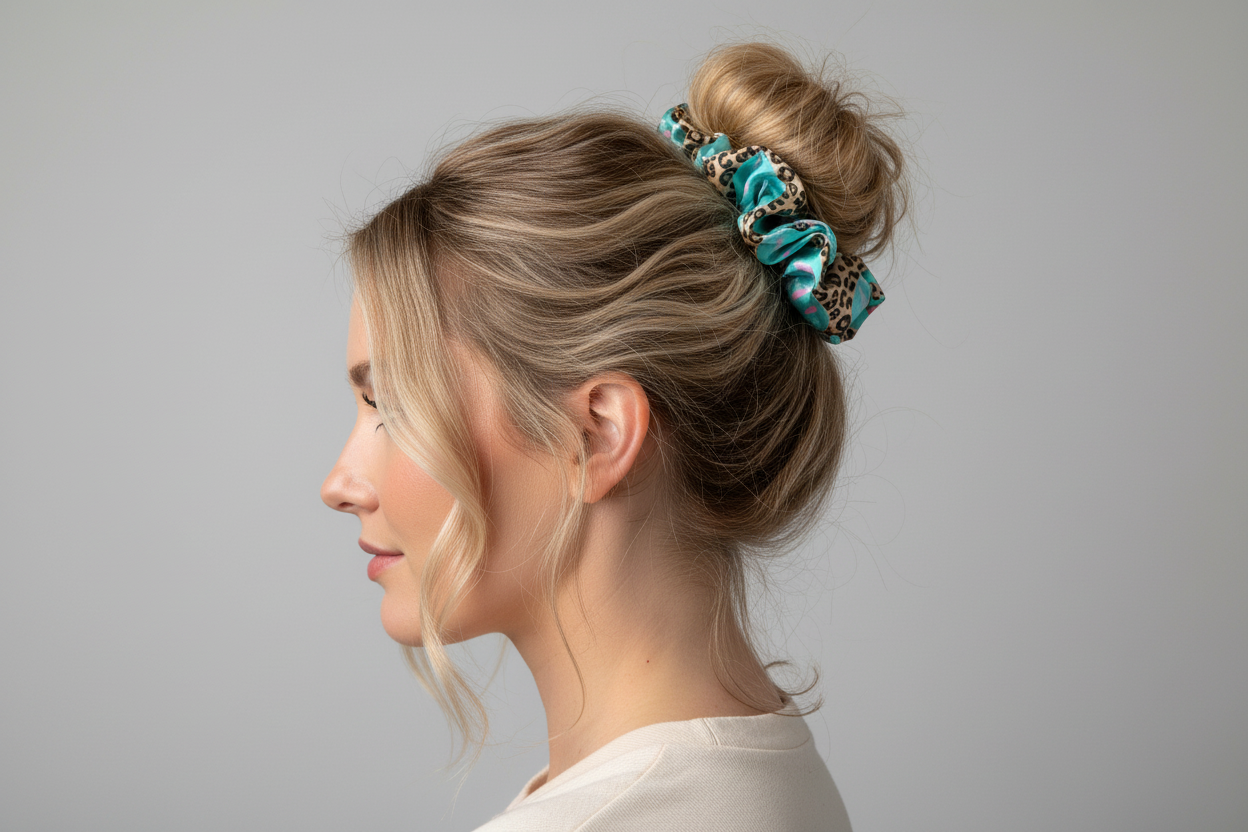 Smiley Face Cheetah Hair Scrunchie