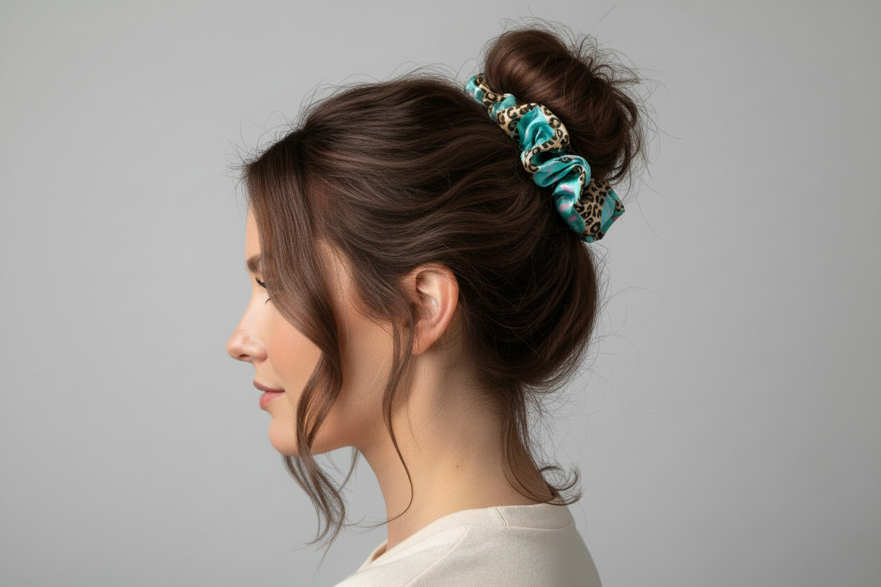 Smiley Face Cheetah Hair Scrunchie