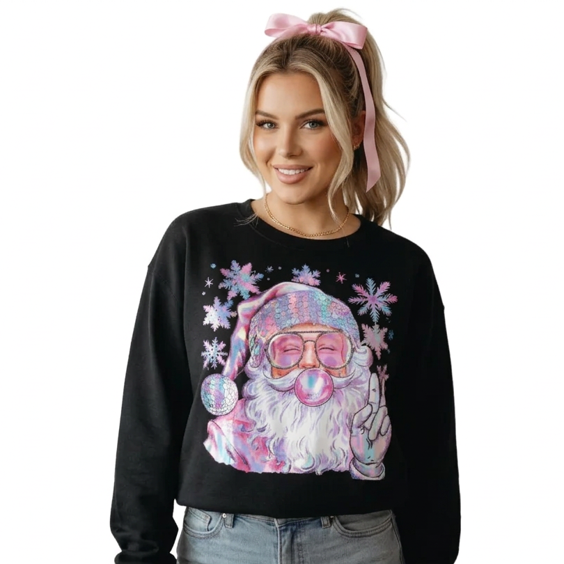 Disco Bubble Gum Santa Christmas Graphic Sweatshirt