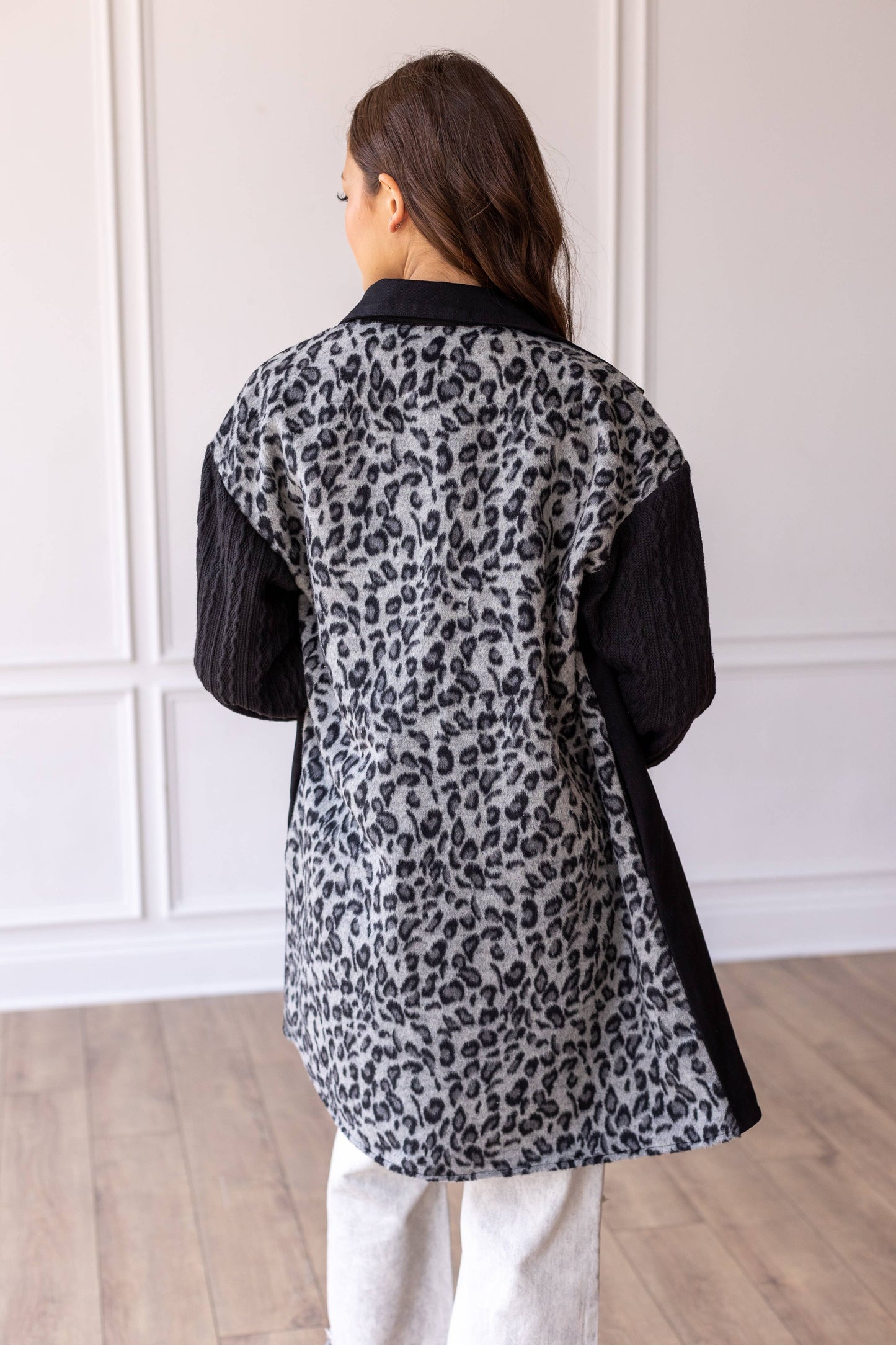 Women's Feline Flair Black Button-Up Jacket