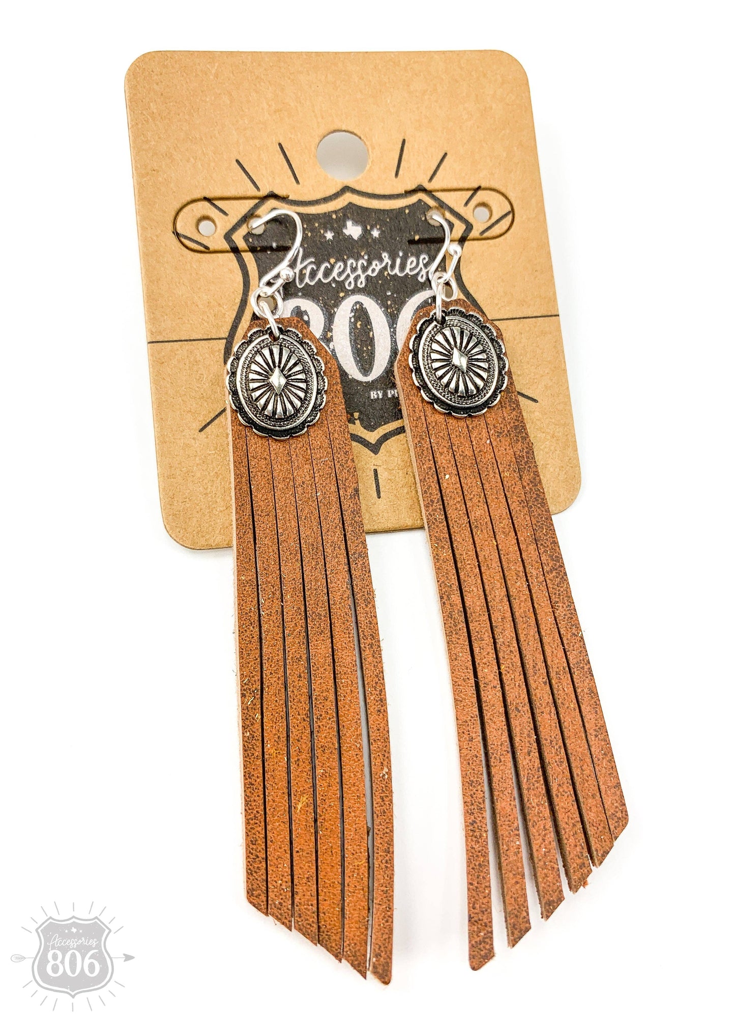 Silver Concho and Leather Fringe Earring