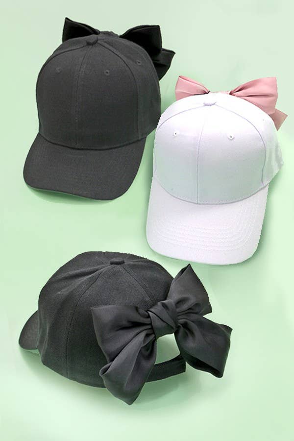 BIG BOW RIBBON BASEBALL HAT CAP Black