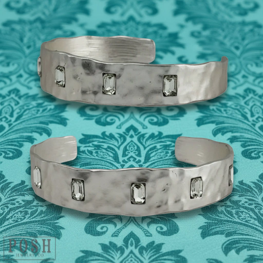 Rhinestone Silver Tone Stud Bangle Bracelet