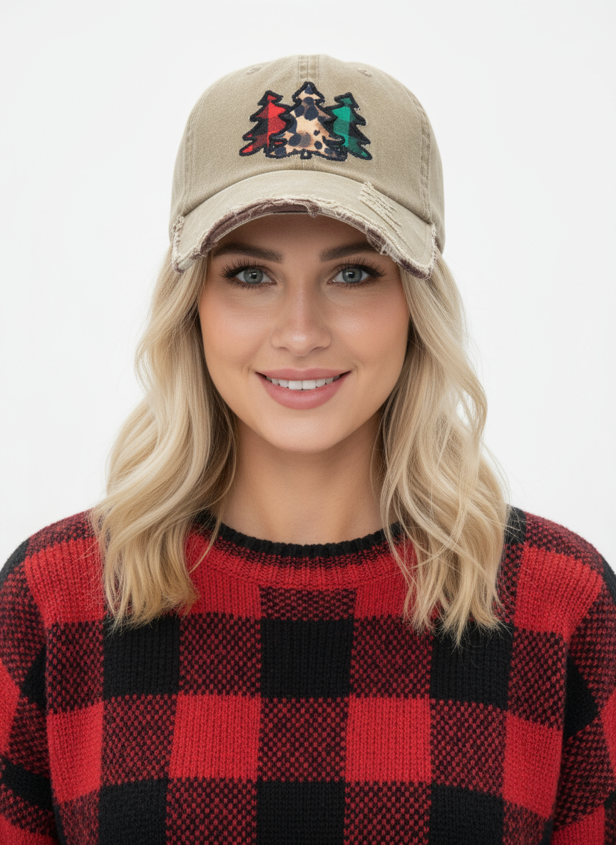 Christmas Tree Distressed Ballcap