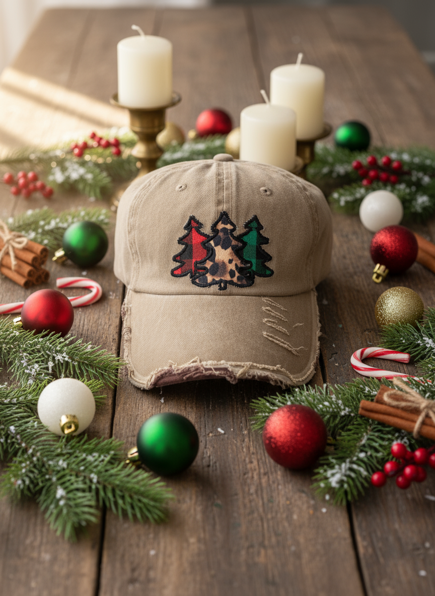 Christmas Tree Distressed Ballcap