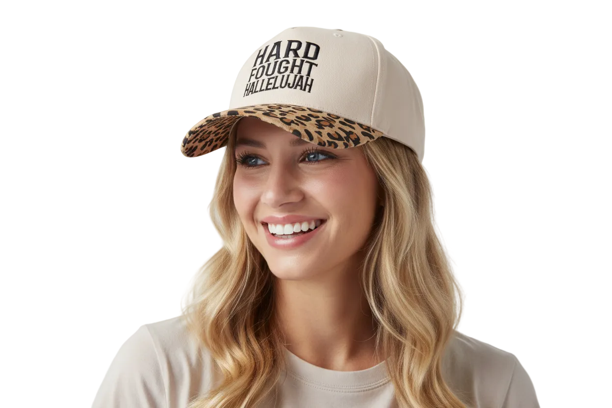 Hard Fought Hallelujah Embroidered Leopard Bill Ballcap