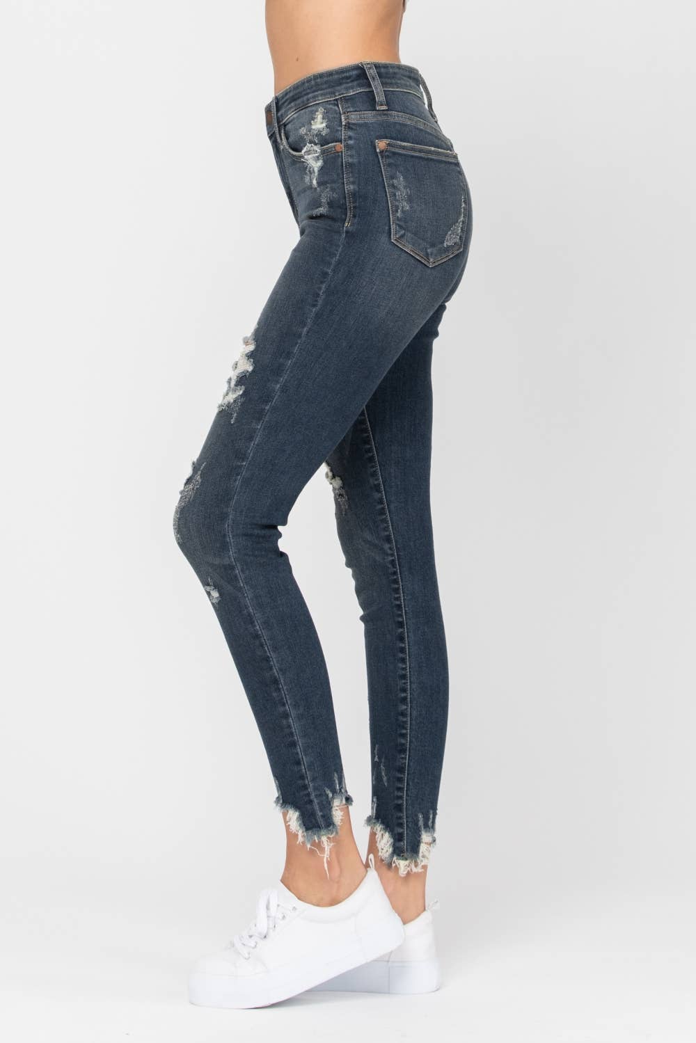 Mid-Rise Skinny Destroyed Hem - PLUS: DK / 14W