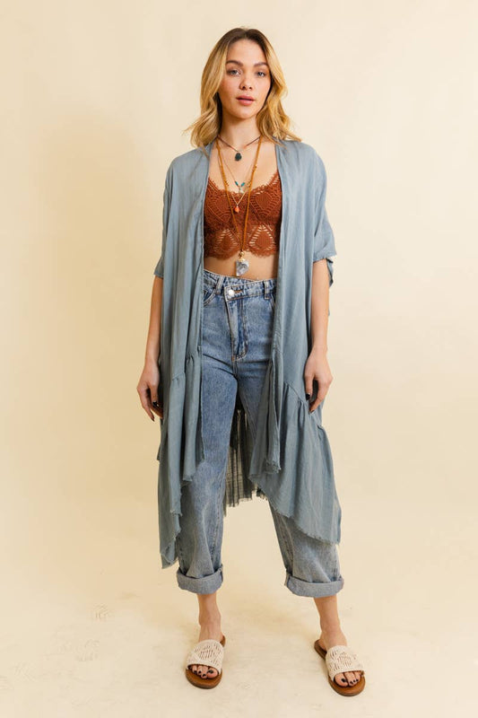 Bohemian Duster Solid Ruffle Edge