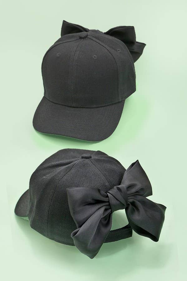 BIG BOW RIBBON BASEBALL HAT CAP Black