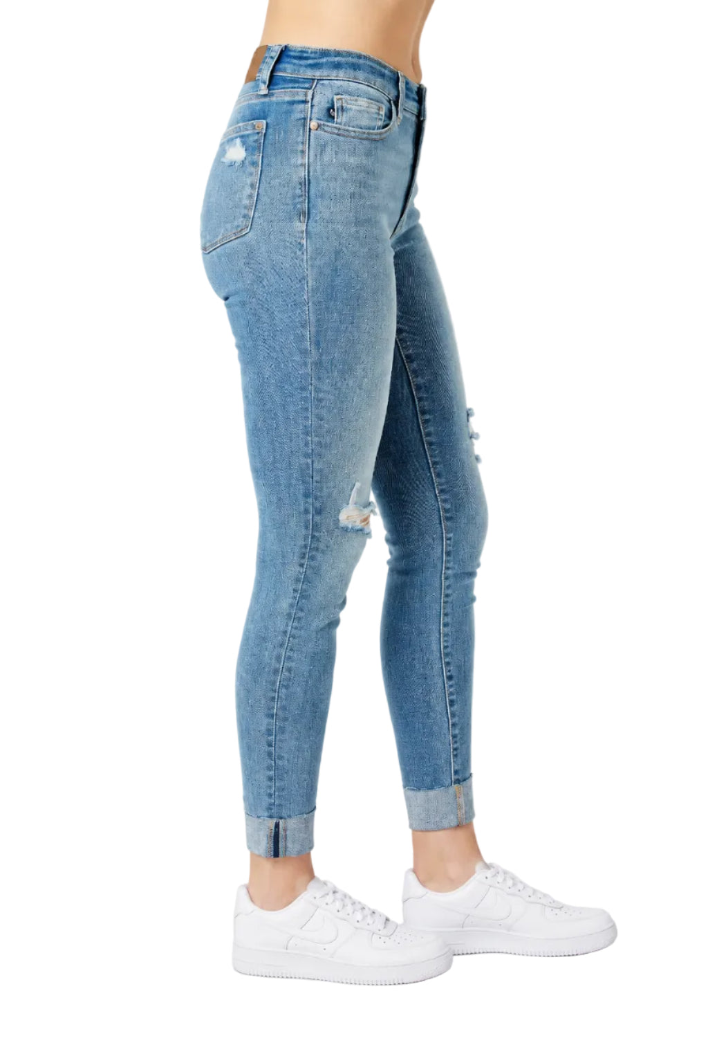 Judy Blue Distressed Denim & Cuff Skinny Jeans