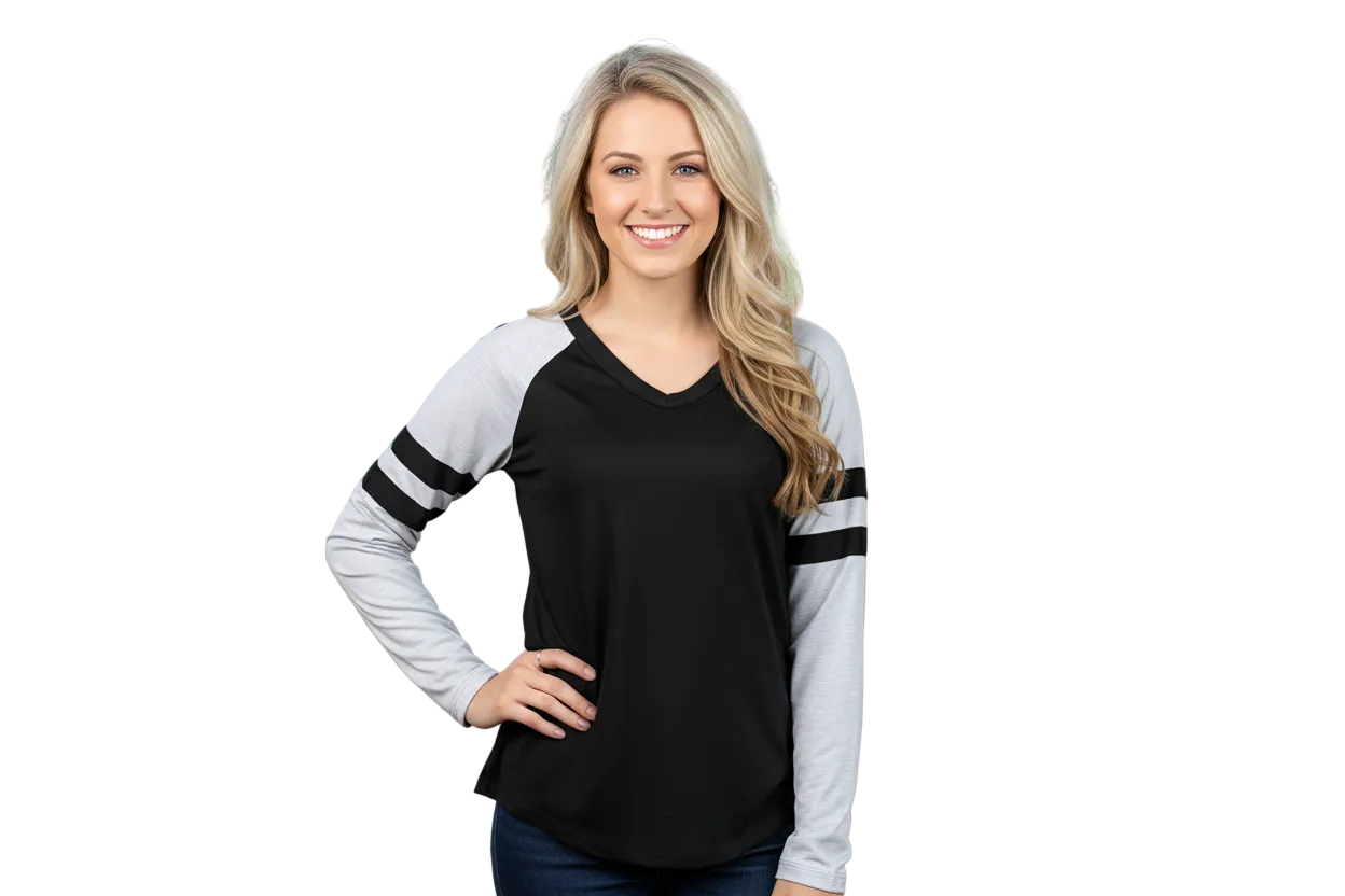 Black Long sleeve Tee with Grey Sleeves & Varsity Stripe