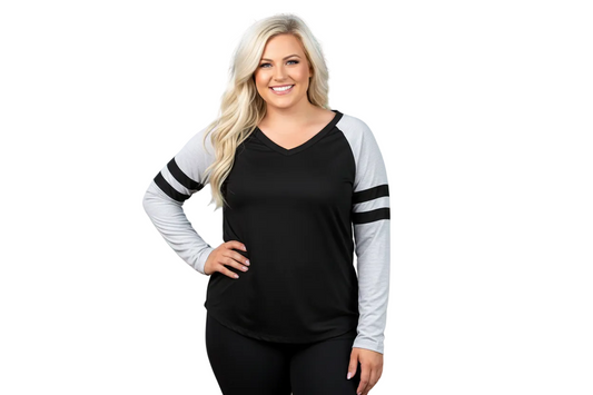 Black Long sleeve Tee with Grey Sleeves & Varsity Stripe