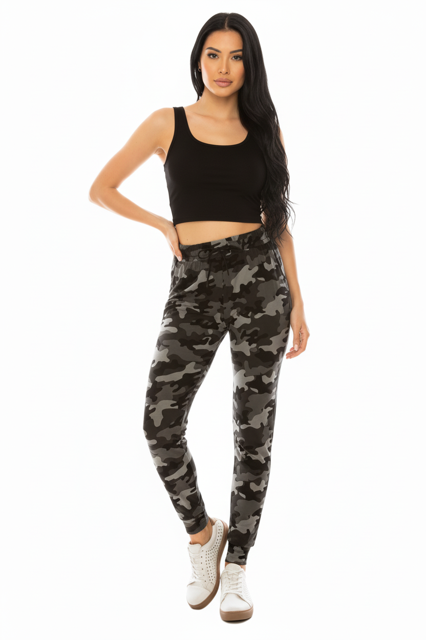 Camouflage Plus Size Joggers with Drawstring