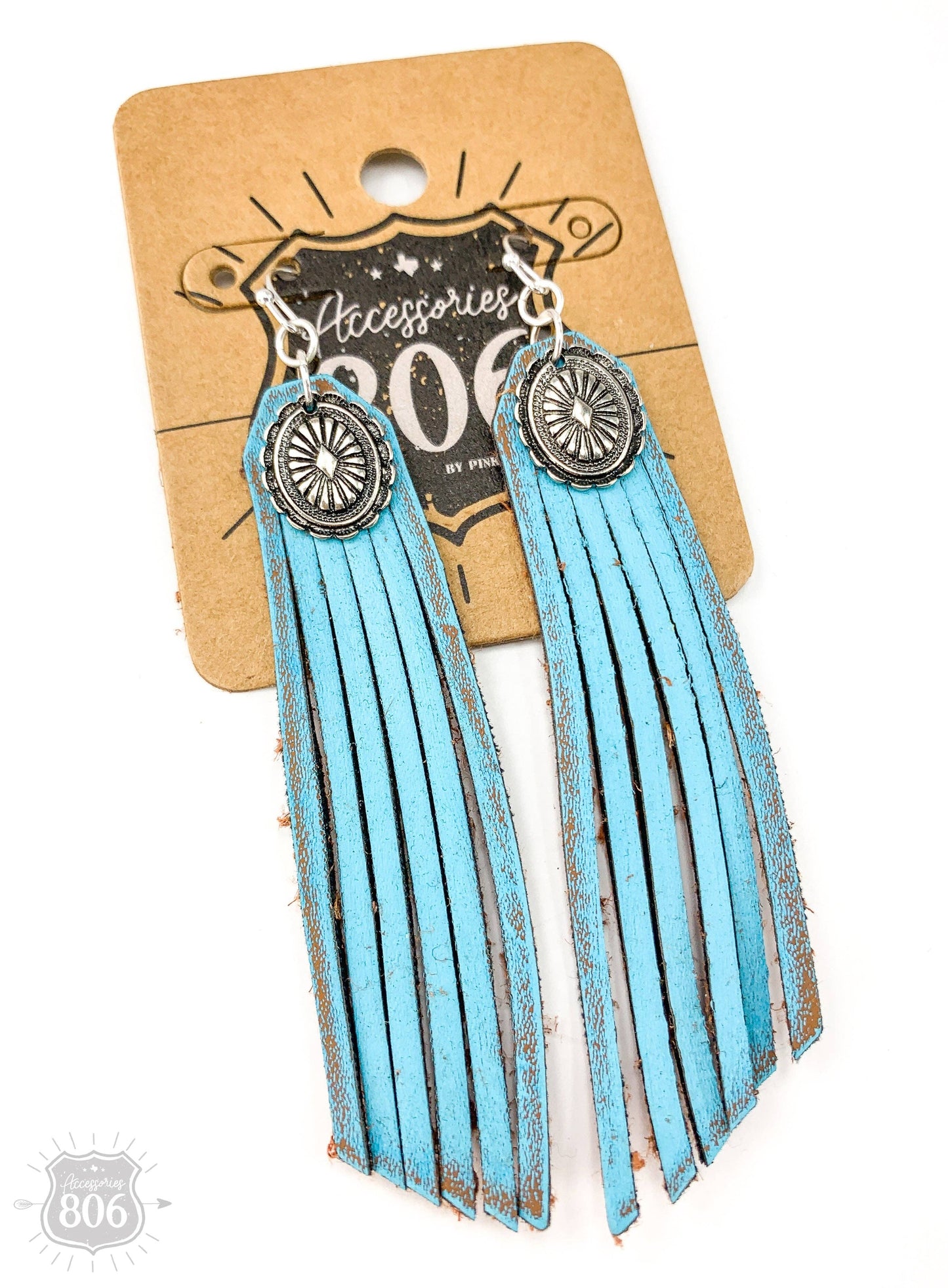 Silver Concho w/Brown Leather Fringe Earrings