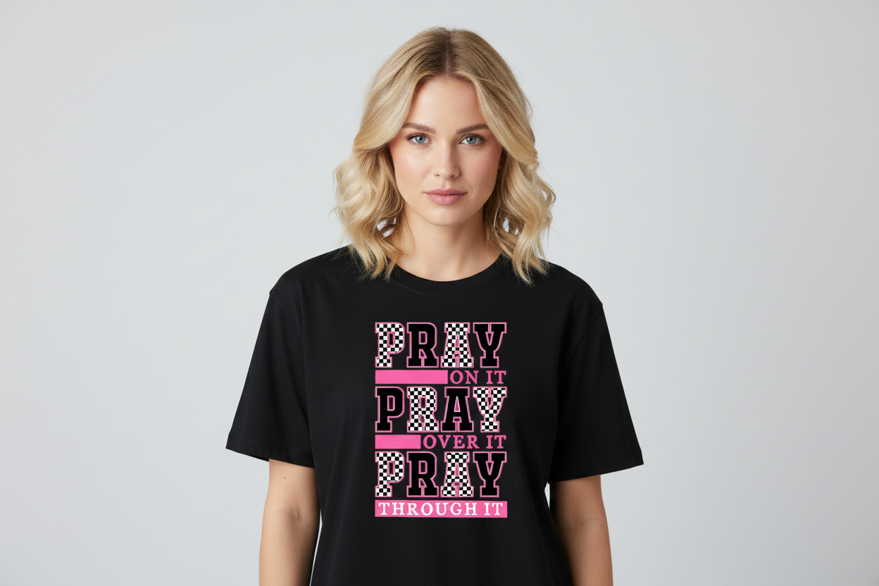 Pray On It Black Checkered Graphic Tshirt