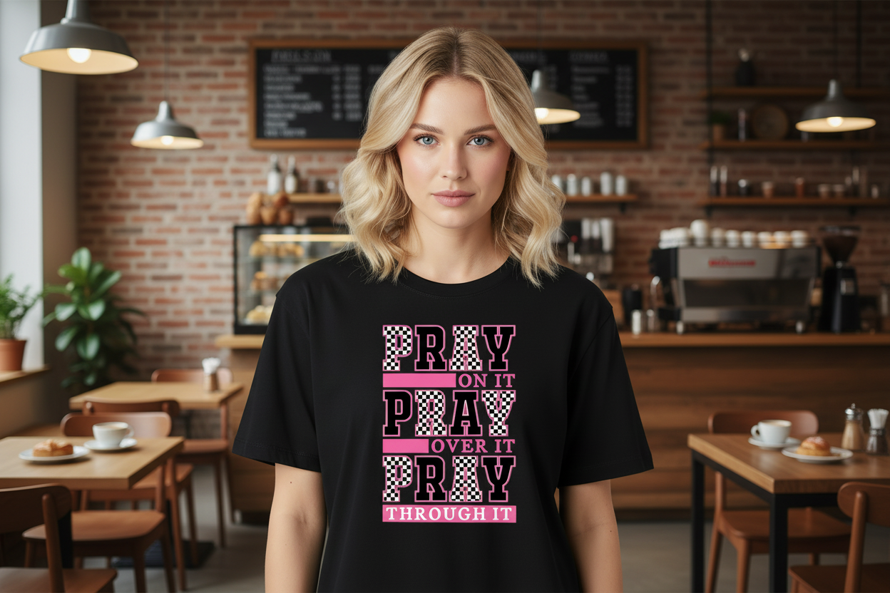 Pray On It Black Checkered Graphic Tshirt