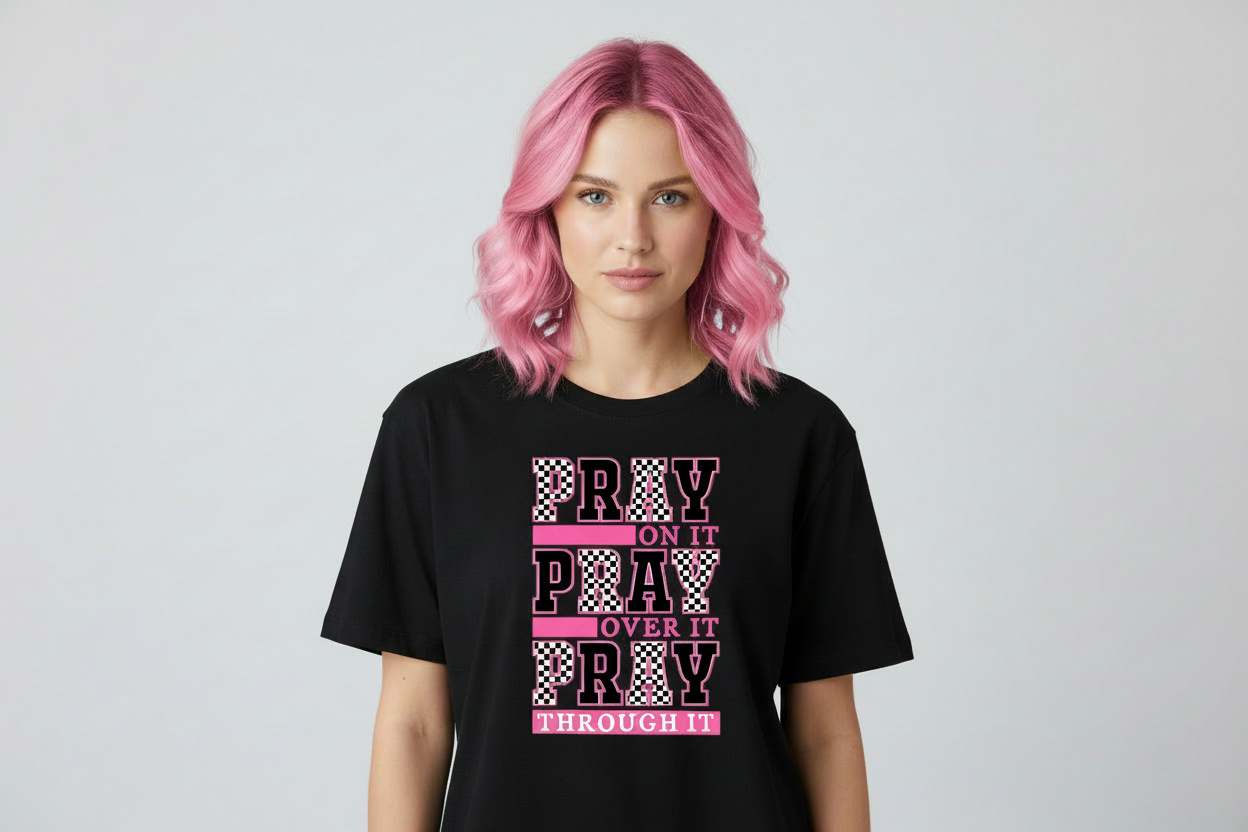 Pray On It Black Checkered Graphic Tshirt
