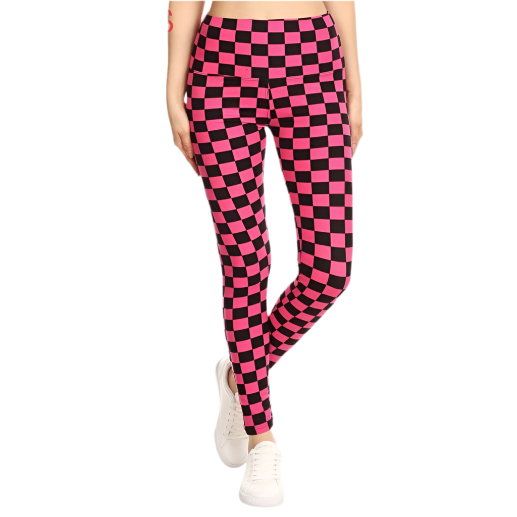 Plus Size Pink Checkered Print Leggings
