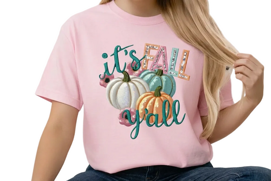 Fall Y’all Faux Sequins Pumpkin Graphic Tshirt