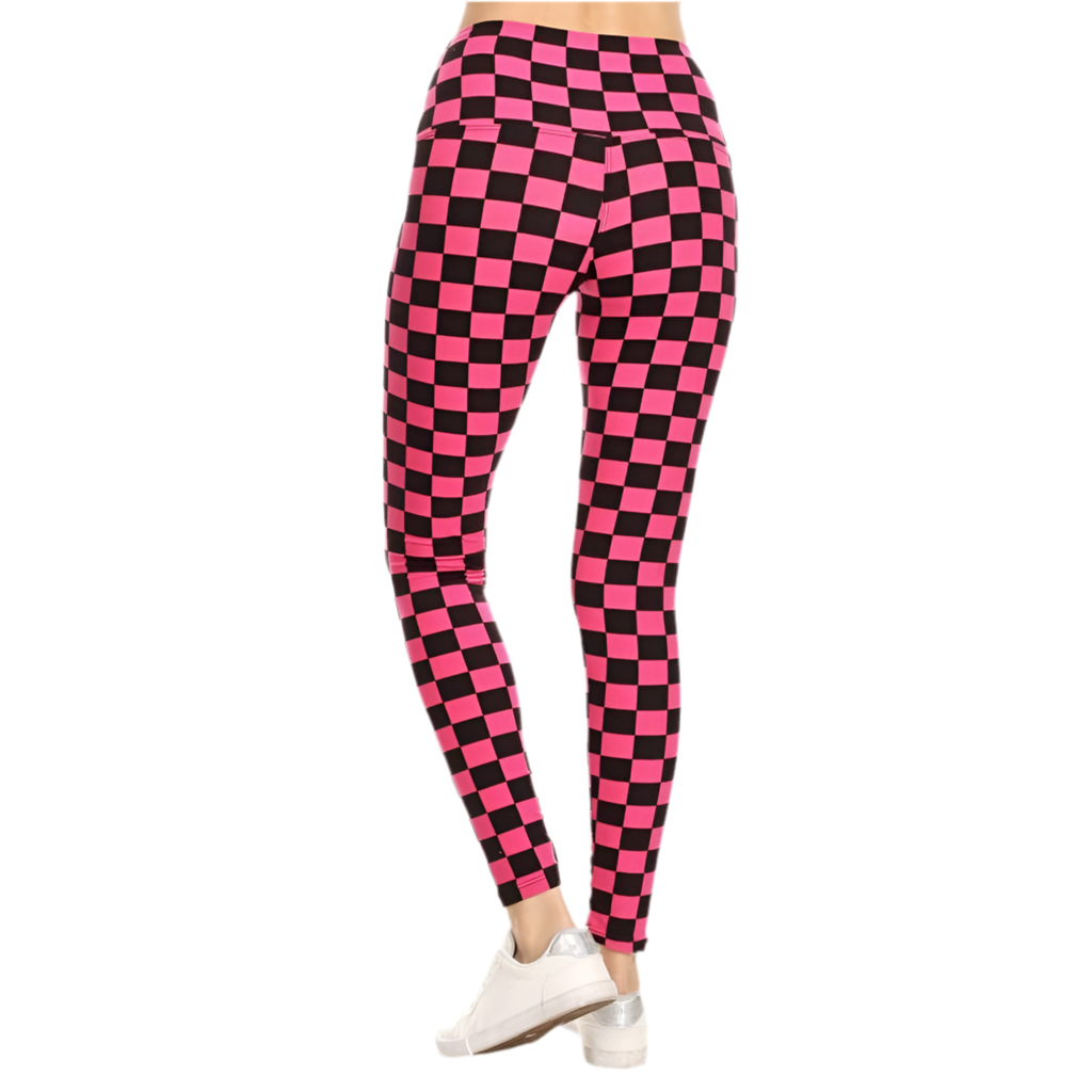 Plus Size Pink Checkered Print Leggings