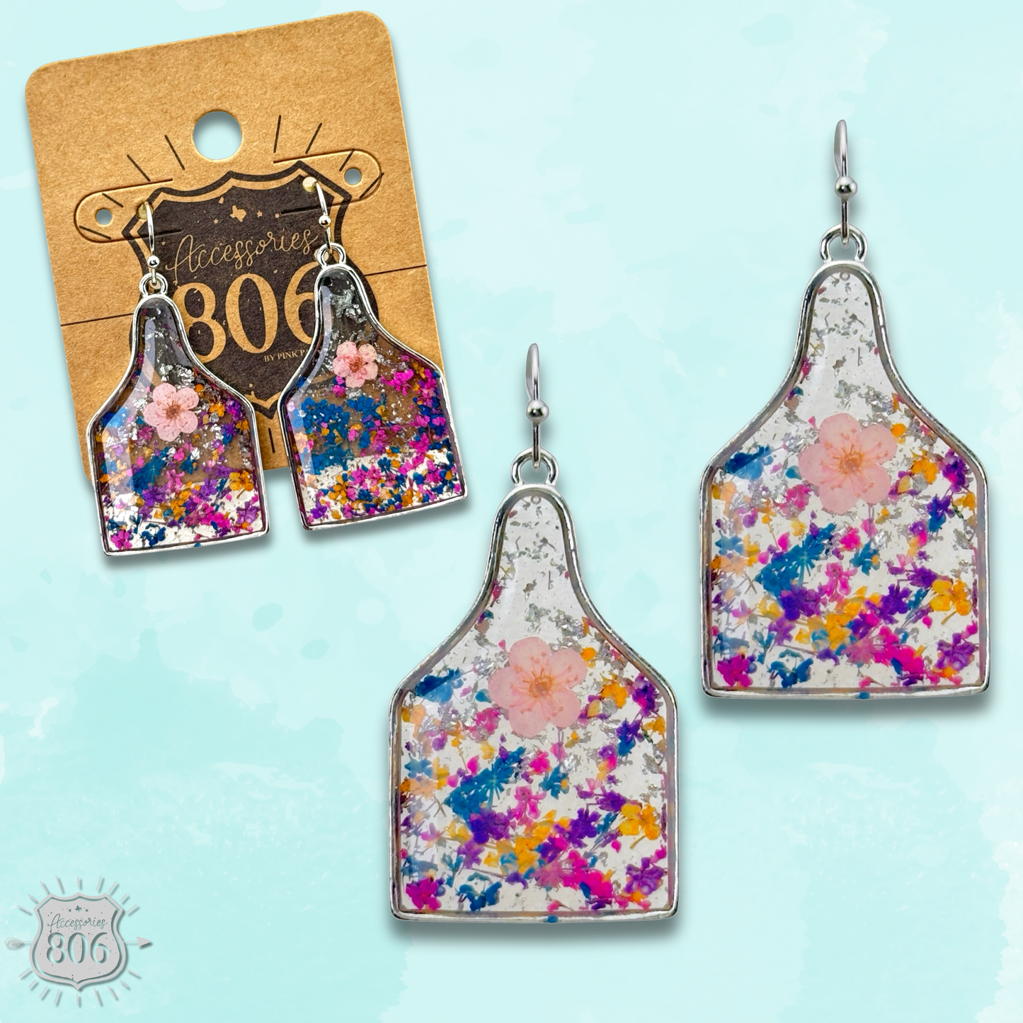 Pressed Flower Ear Tag Earrings