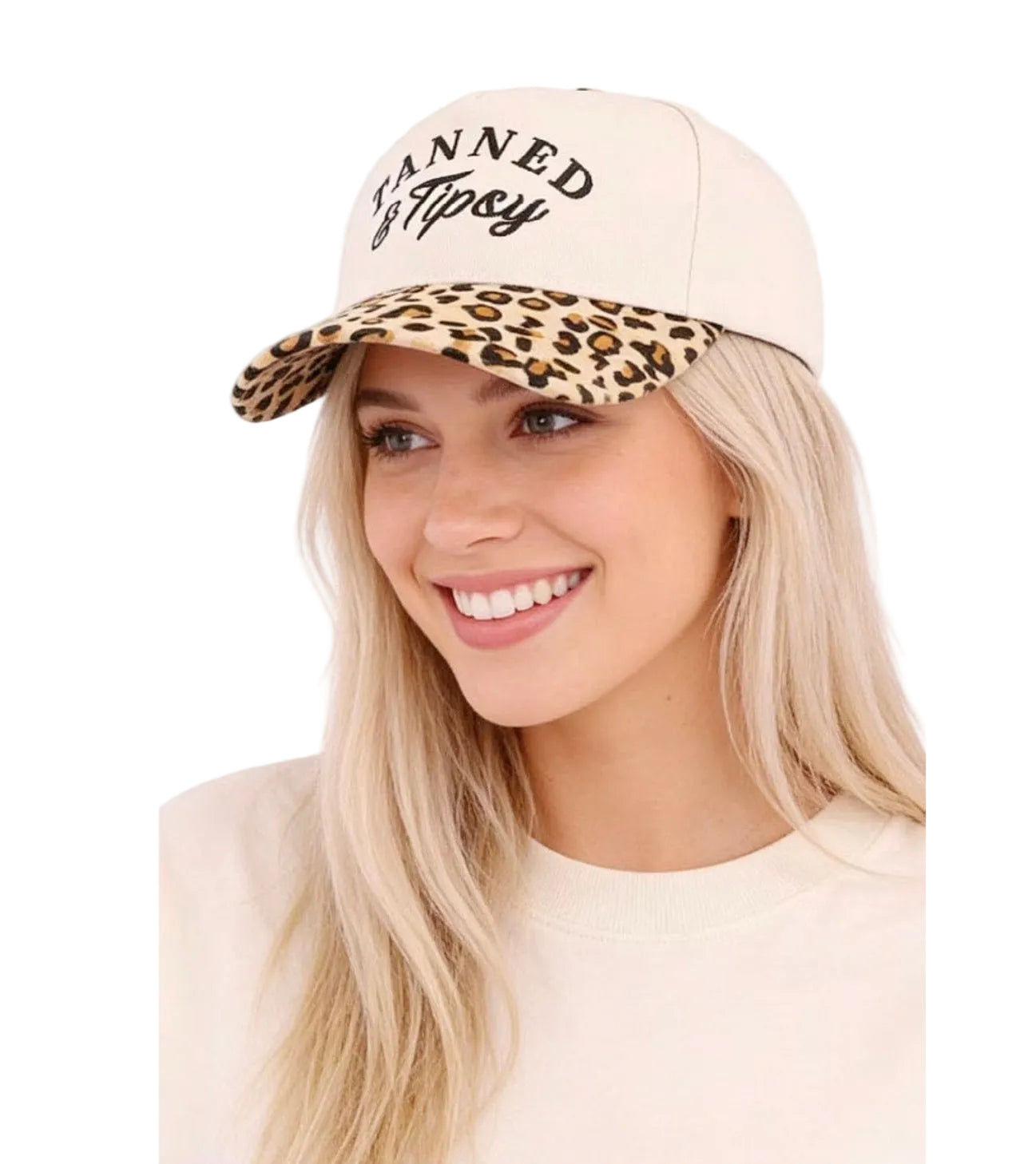 Tanned & Tipsy Embroidered Leopard Print Ball Cap