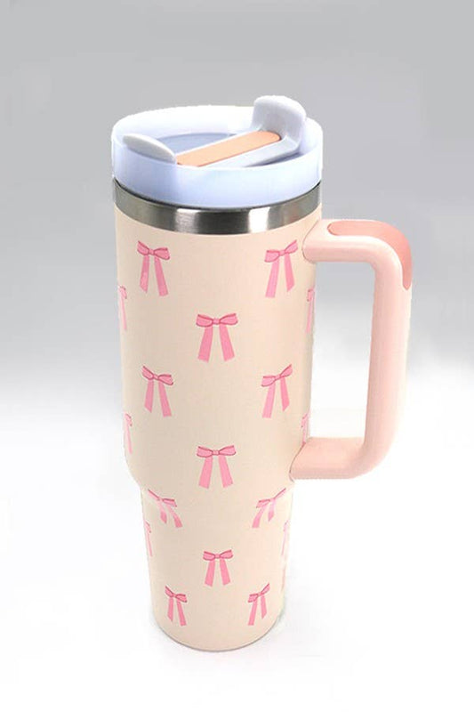 40oz STAINLESS STEEL TUMBLER BOW LT PINK