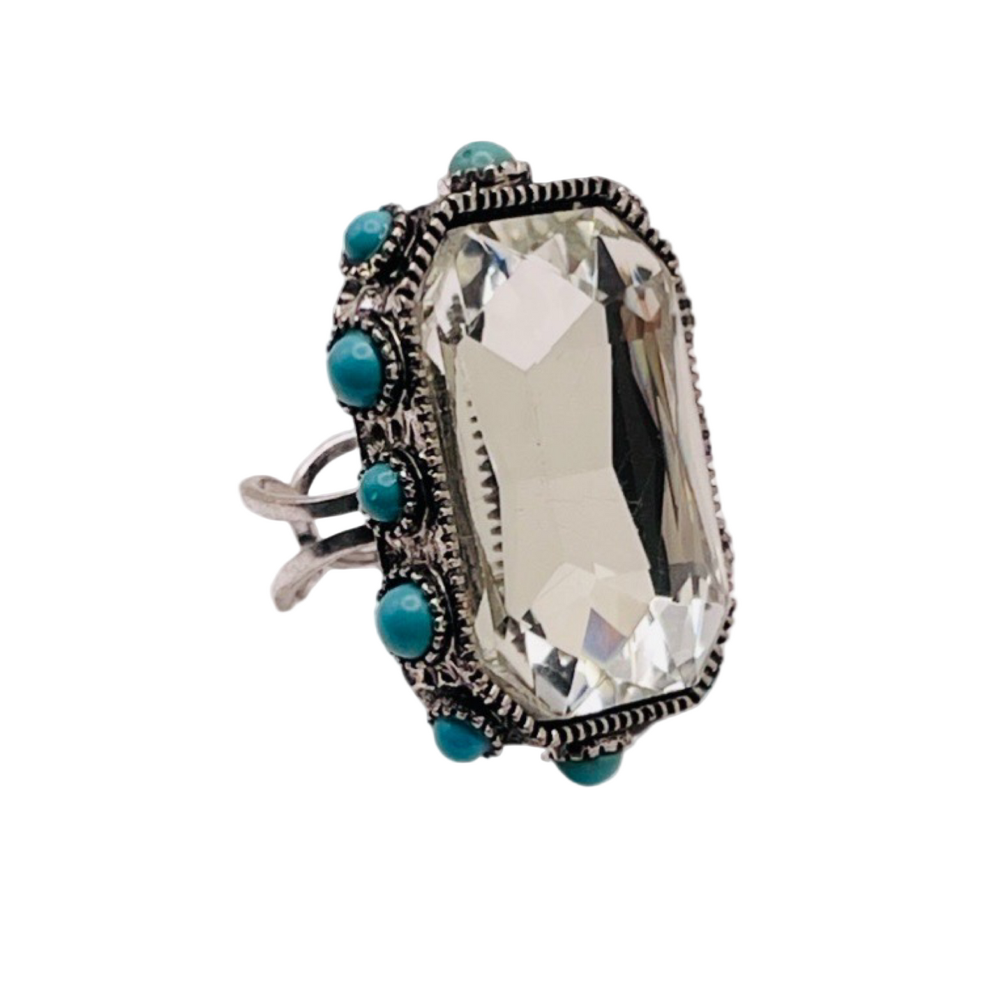 Rhinestone Octagon Turquoise Studded Ring