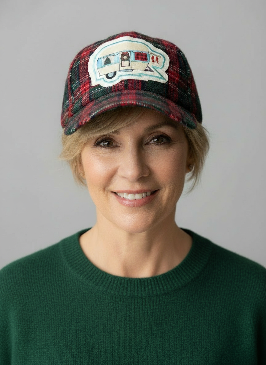 Happy Camper Christmas Plaid Ballcap