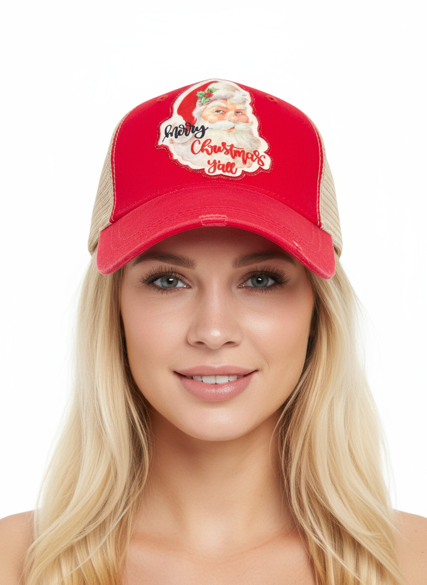 Merry Christmas Y’all Santa Trucker Hat