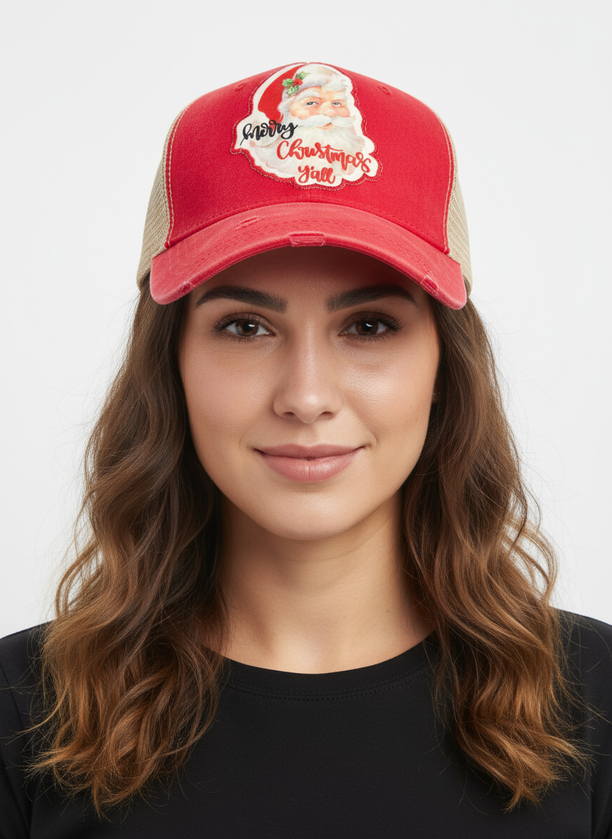 Merry Christmas Y’all Santa Trucker Hat
