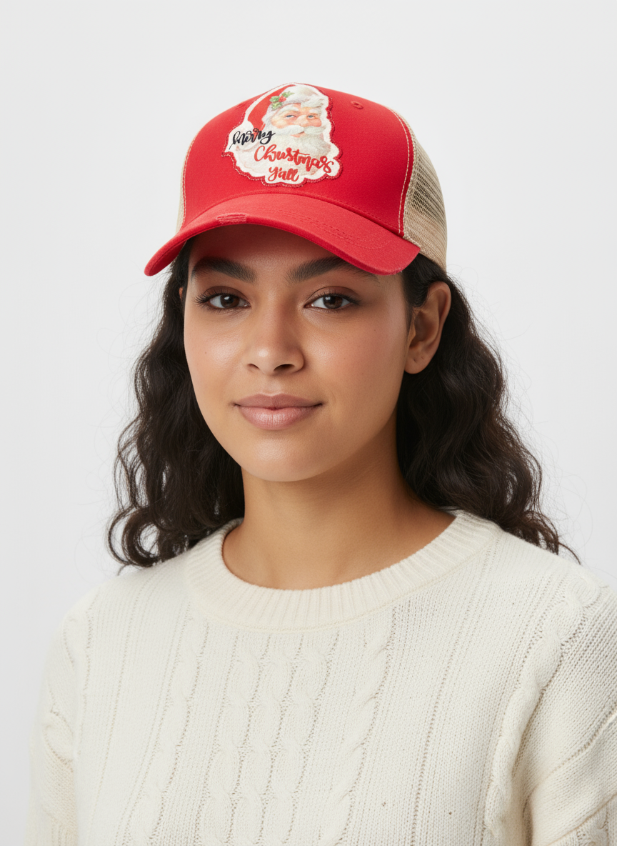 Merry Christmas Y’all Santa Trucker Hat