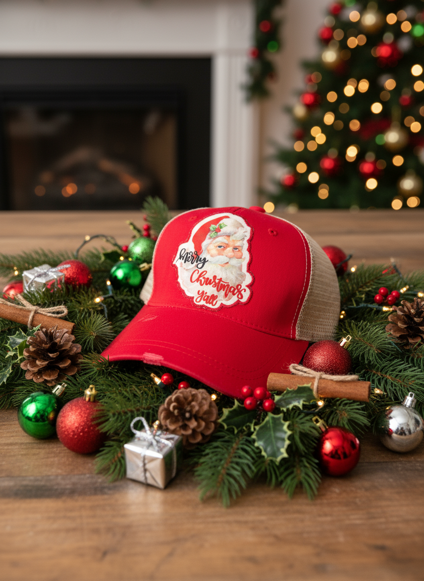 Merry Christmas Y’all Santa Trucker Hat