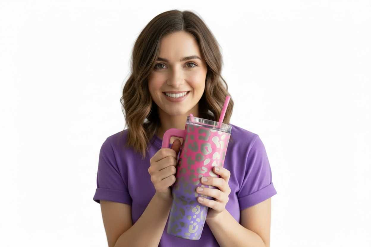 Pink Purple Cheetah Vibes Stainless Steel Tumbler