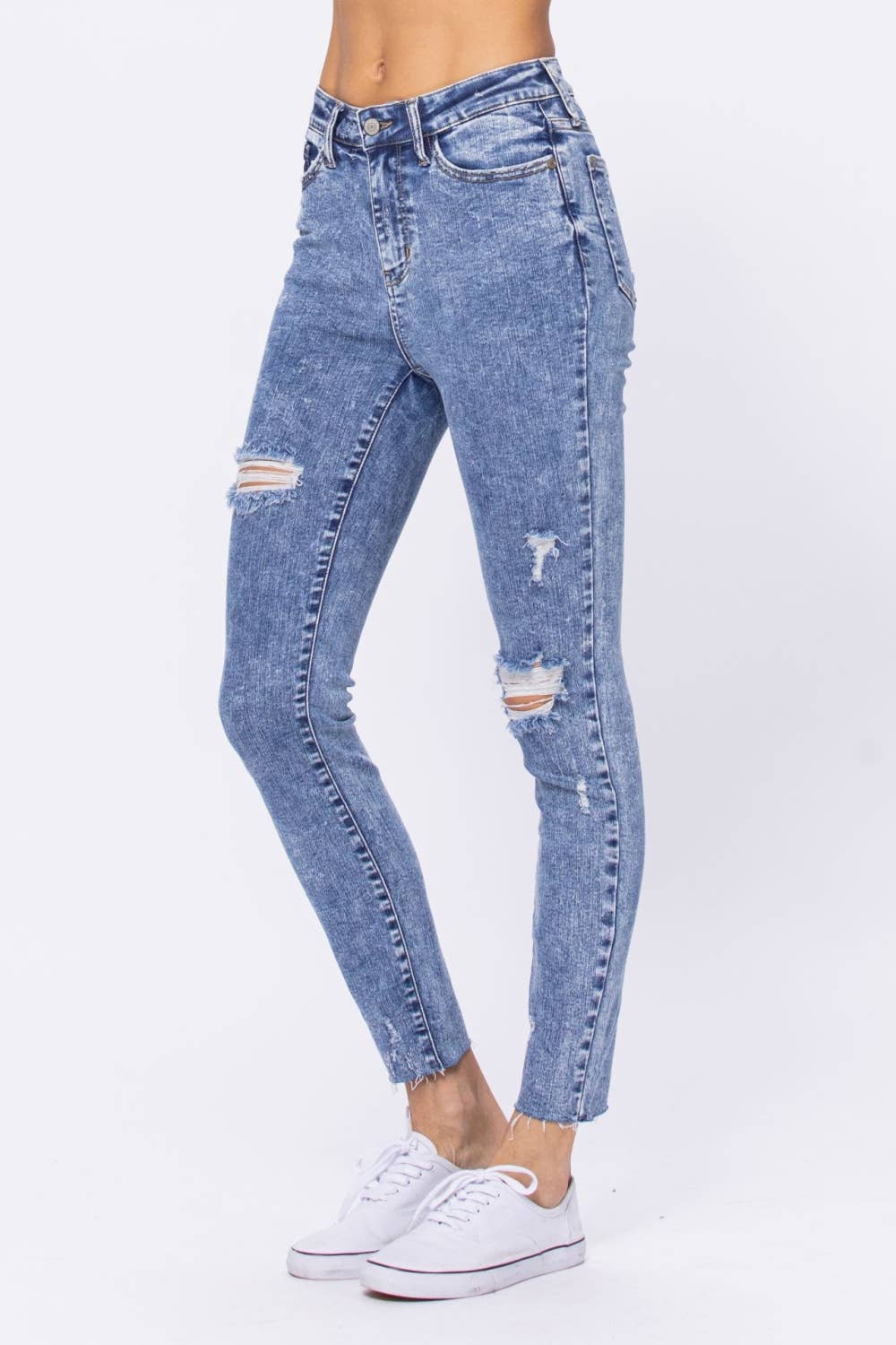 Judy Blue Plus Size High Rise Skinny Wash Destroyed Hem Jeans