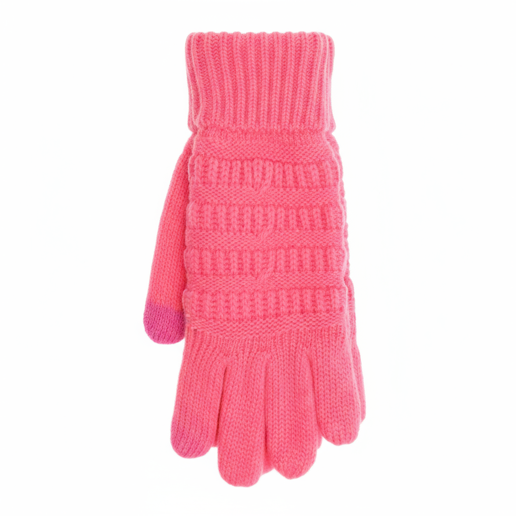 Women's Knit Gloves with Fuzzy Lining Candy Pink