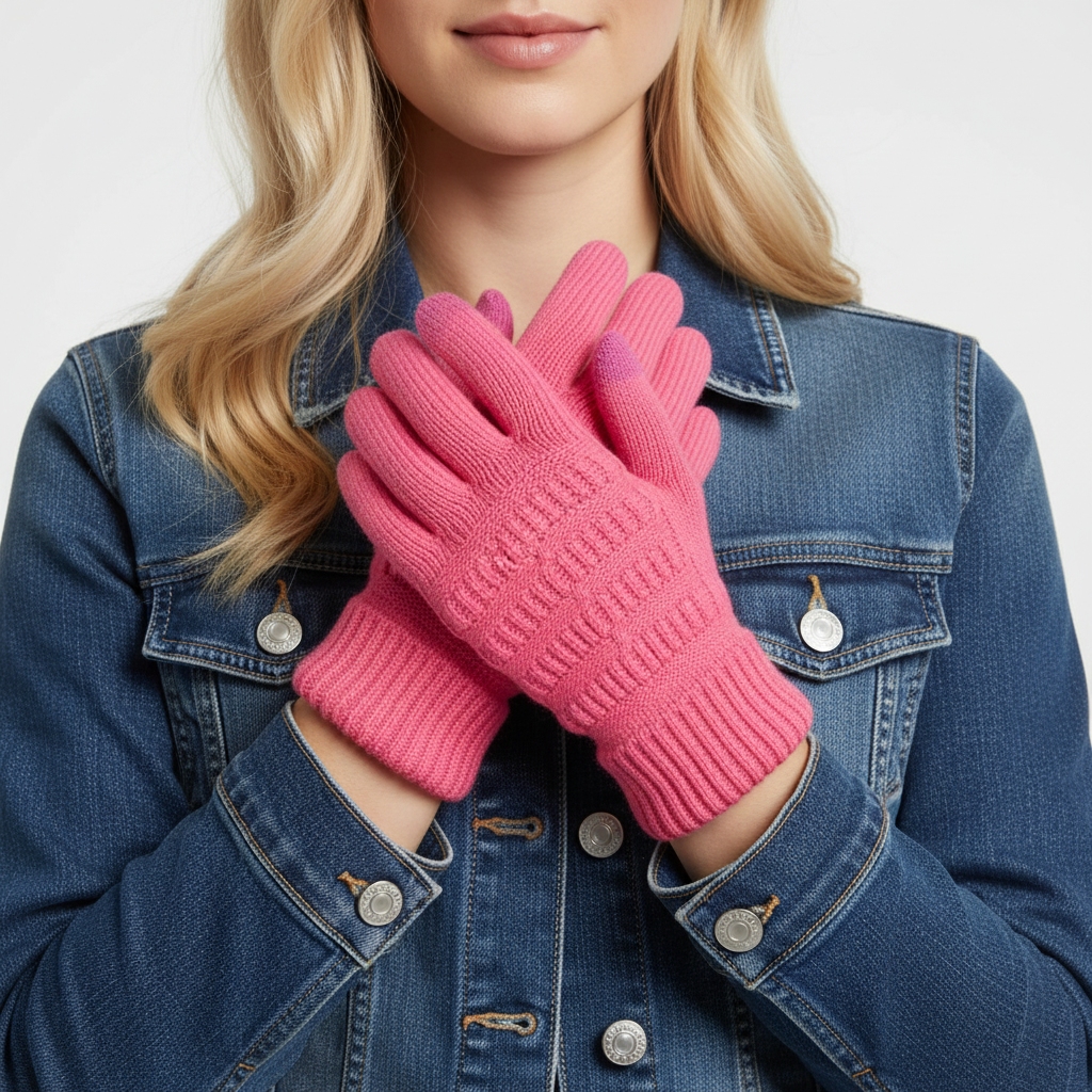Women's Knit Gloves with Fuzzy Lining Candy Pink