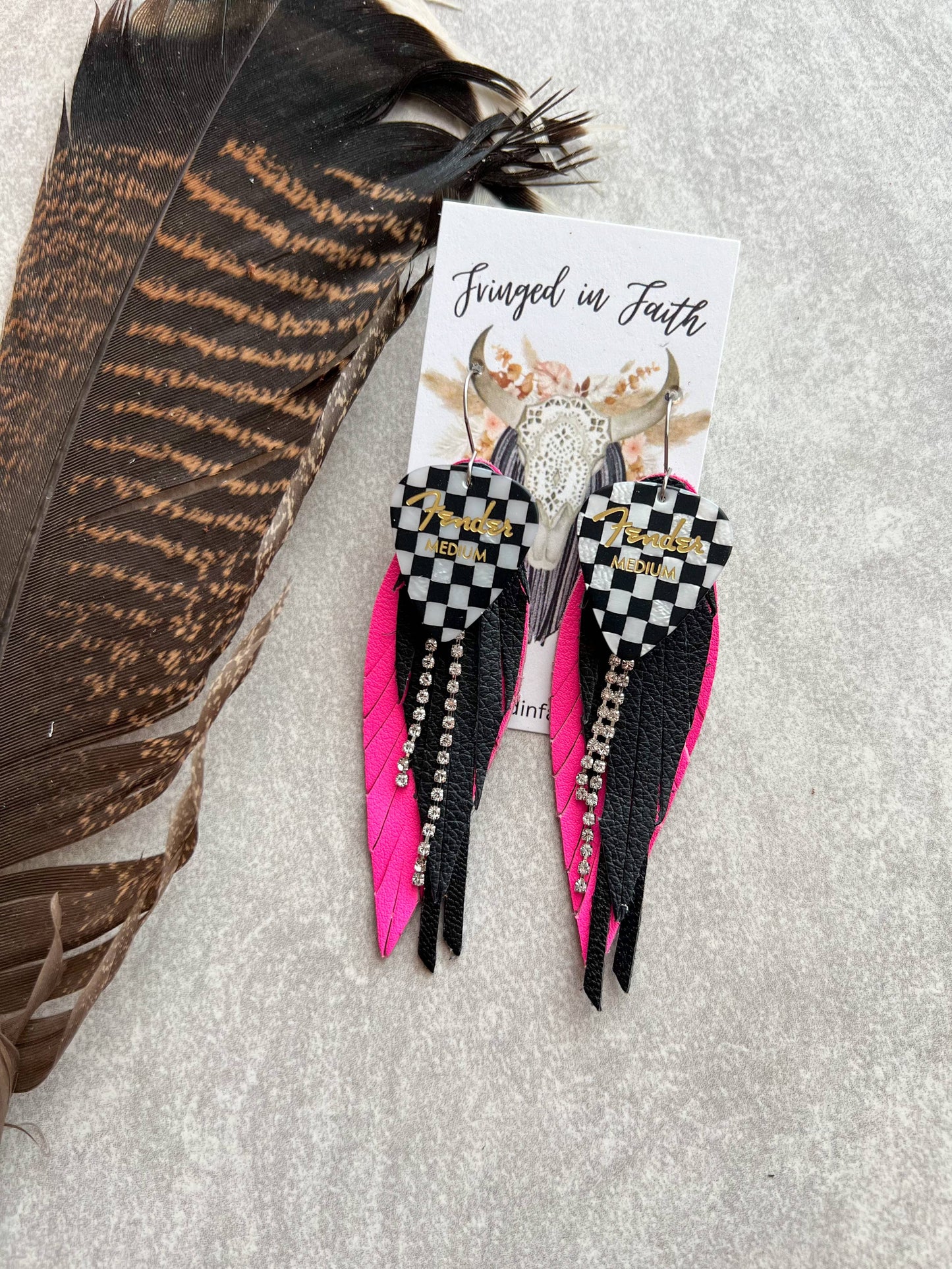 Hot Pink Checked Out Fringe Earrings