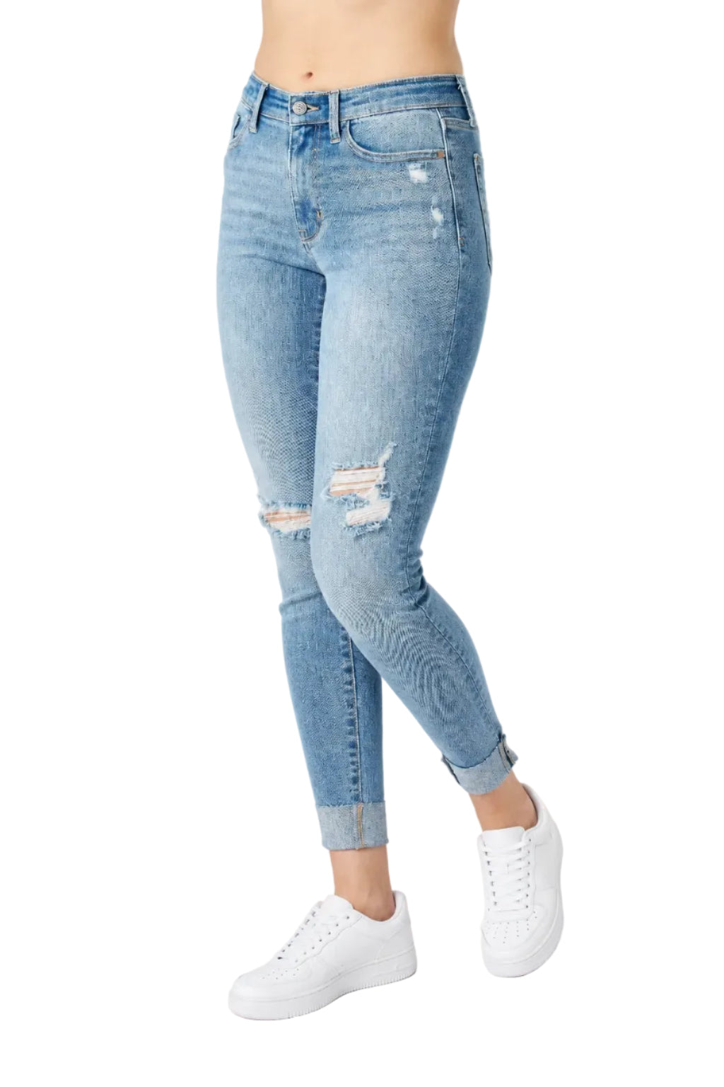 Judy Blue Distressed Denim & Cuff Skinny Jeans