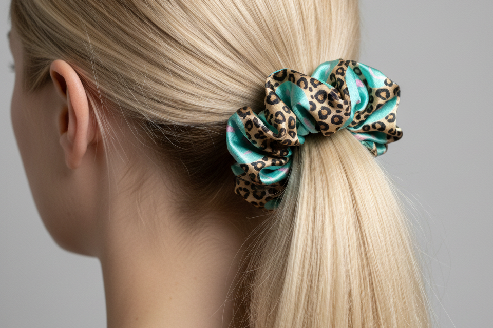 Smiley Face Cheetah Hair Scrunchie